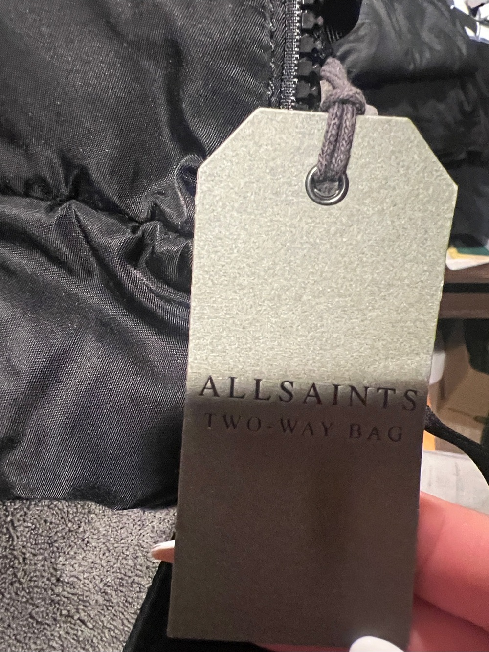 AllSaints Black Two-Way Bag Tag Detail - Picture 2 of 6